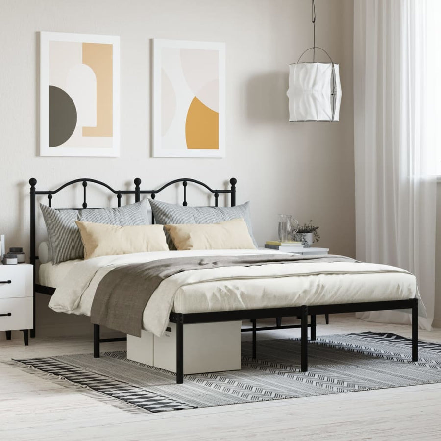 Bedframe Metaal 140 x 200 cm Zwart met hoofdbord