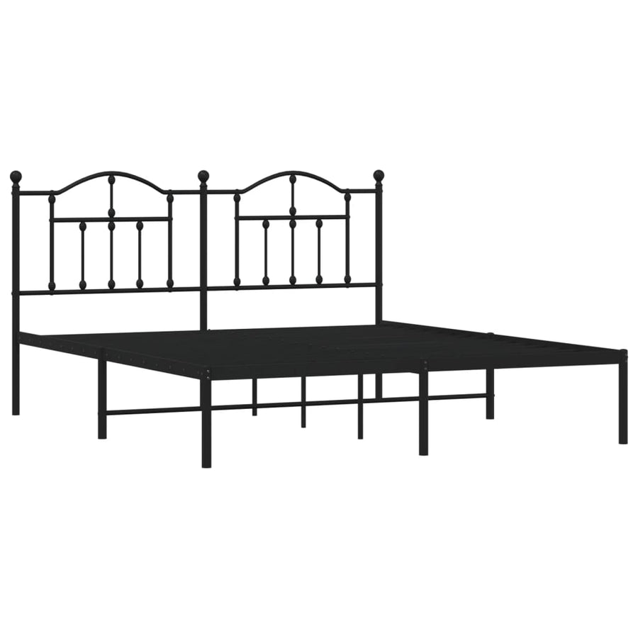 Bedframe Metaal 160 x 200 cm Zwart met hoofdbord