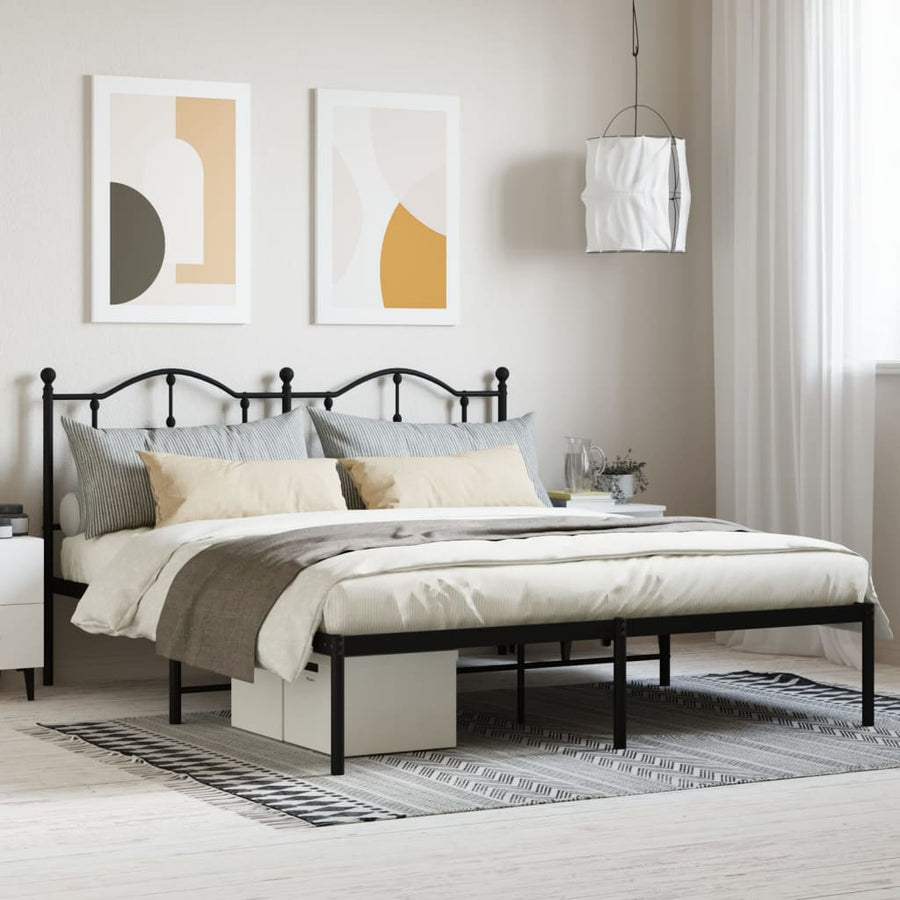Bedframe Metaal 180 x 200 cm Zwart met hoofdbord