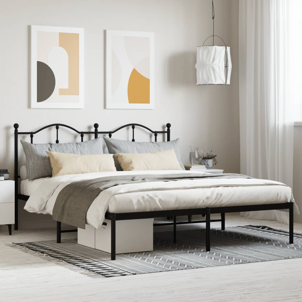 Bedframe Metaal 183 x 213 cm Zwart met hoofdbord