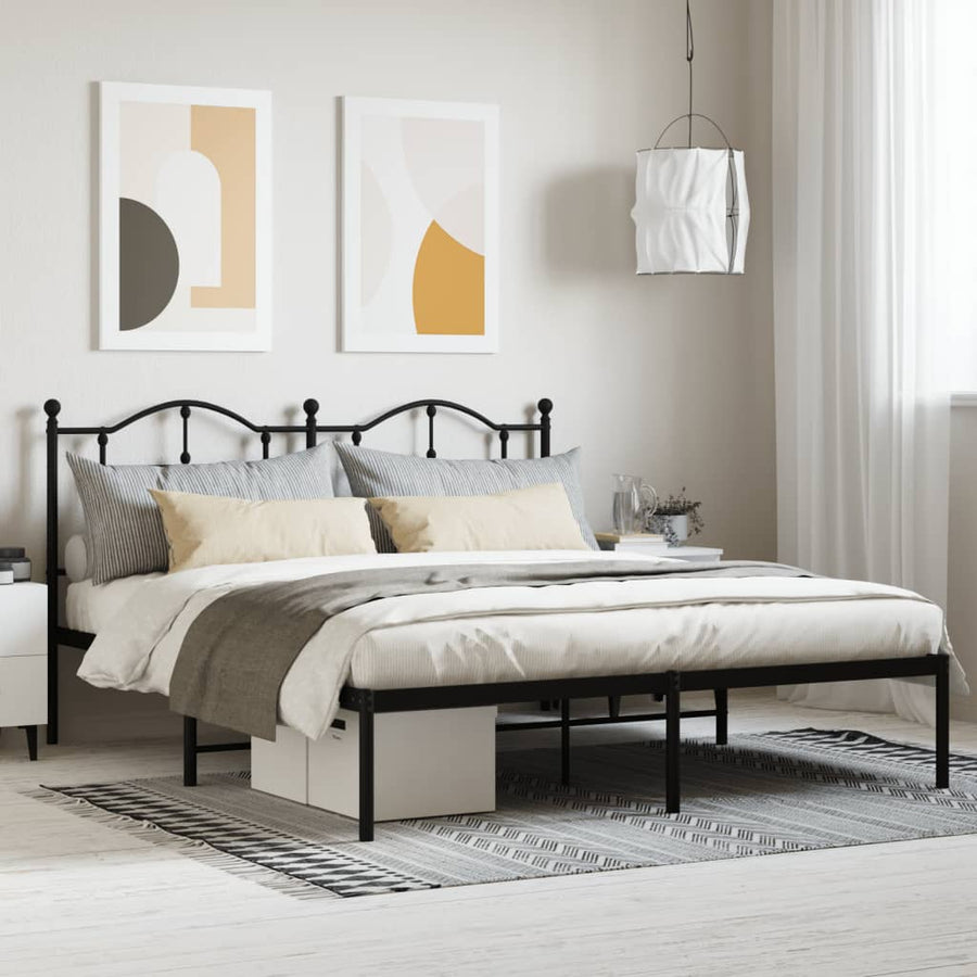 Bedframe Metaal 183 x 213 cm Zwart met hoofdbord