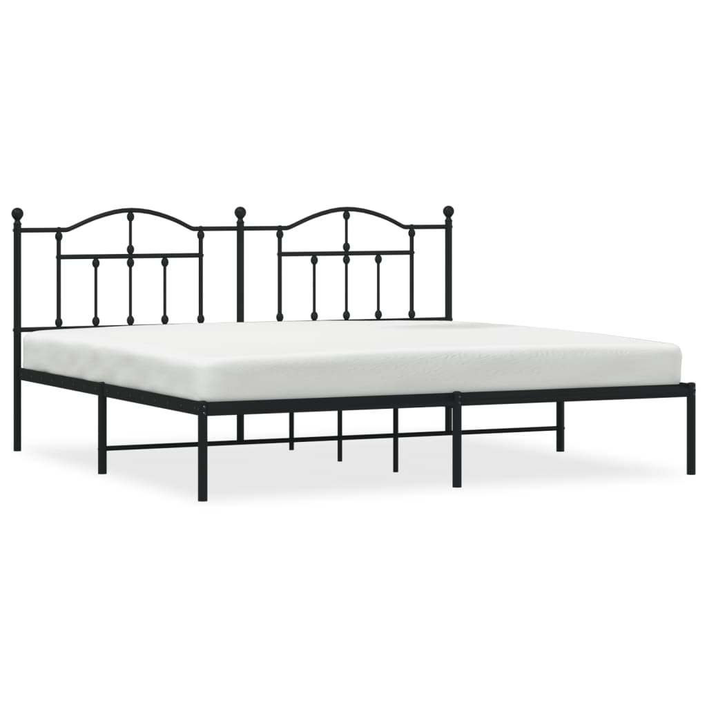 Bedframe Metaal 193 x 203 cm Zwart met hoofdbord