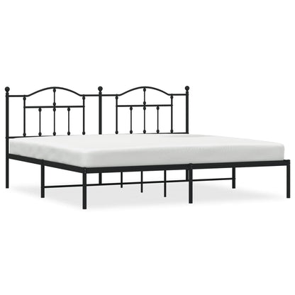 Bedframe Metaal 193 x 203 cm Zwart met hoofdbord