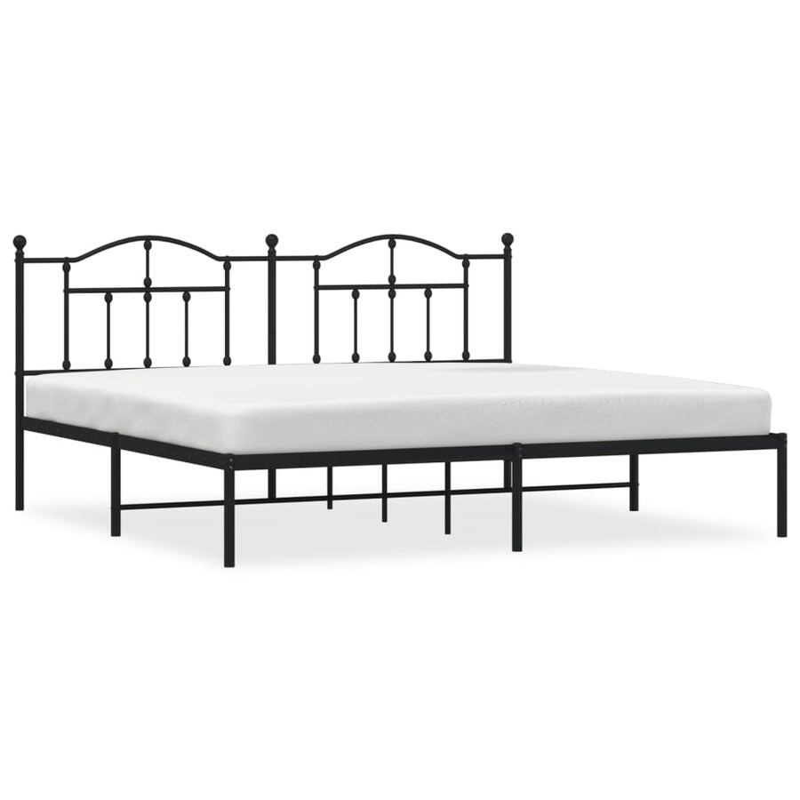 Bedframe Metaal 193 x 203 cm Zwart met hoofdbord