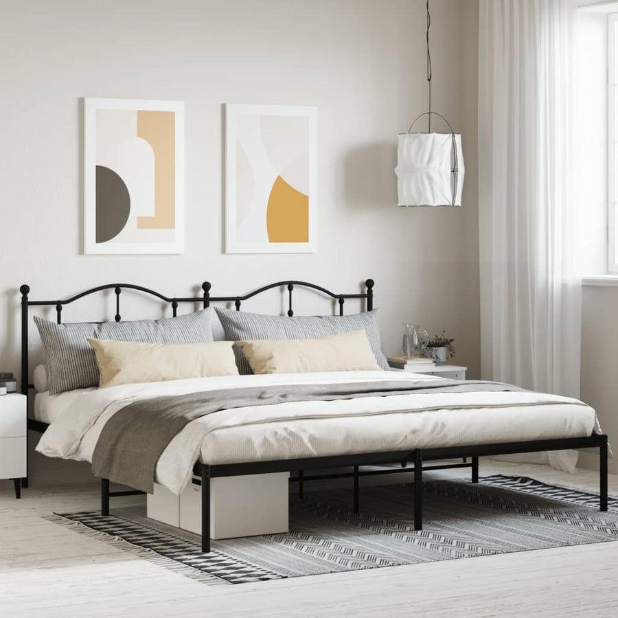 Bedframe Metaal 193 x 203 cm Zwart met hoofdbord