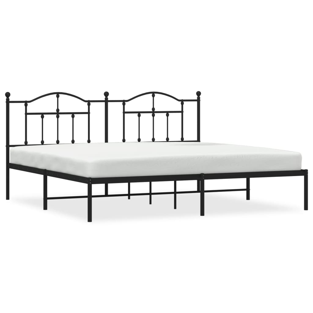 Bedframe Metaal 200 x 200 cm Zwart met hoofdbord