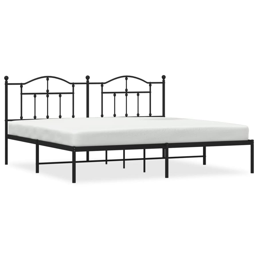 Bedframe Metaal 200 x 200 cm Zwart met hoofdbord