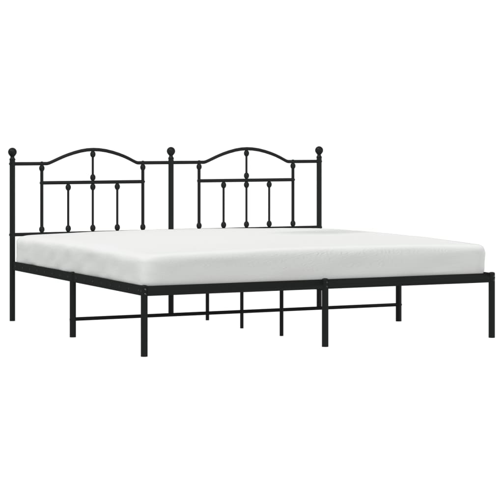Bedframe Metaal 200 x 200 cm Zwart met hoofdbord