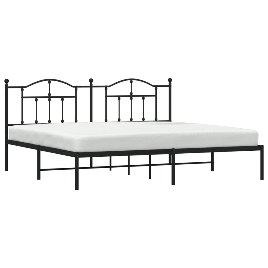Bedframe Metaal 200 x 200 cm Zwart met hoofdbord