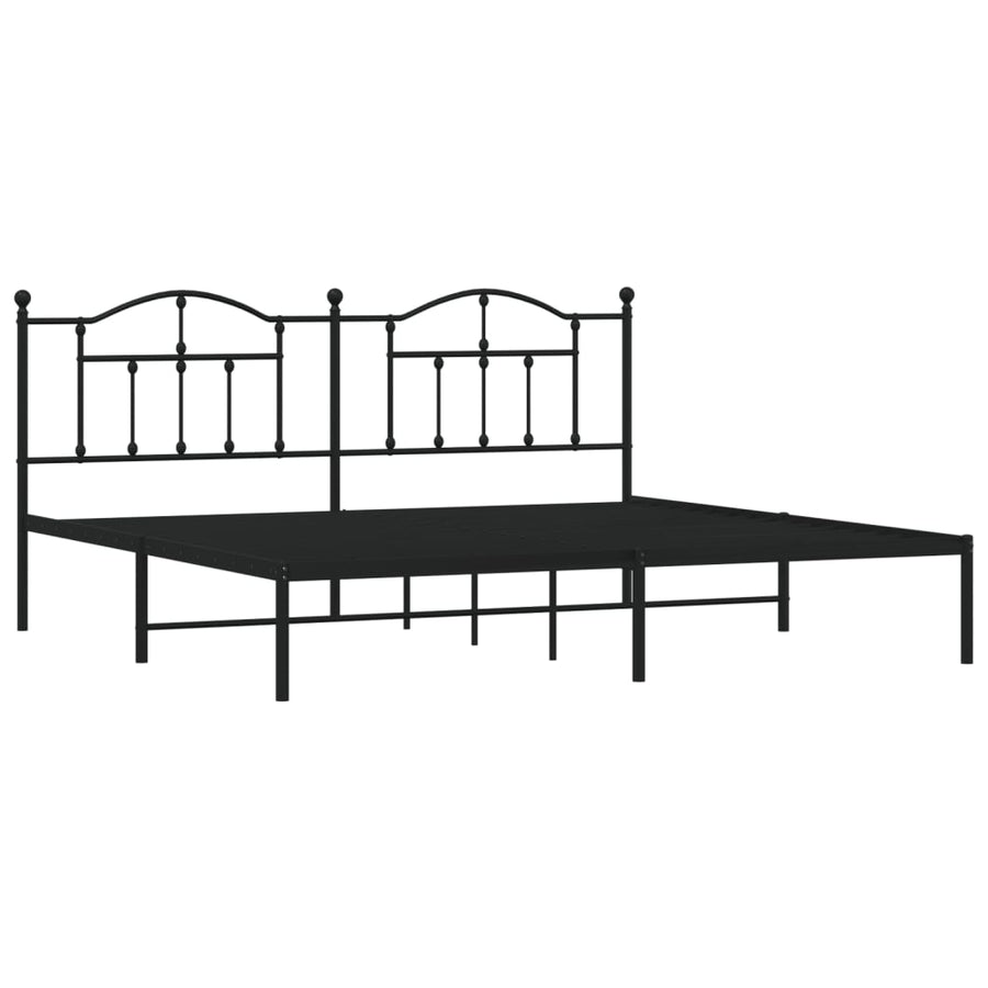 Bedframe Metaal 200 x 200 cm Zwart met hoofdbord