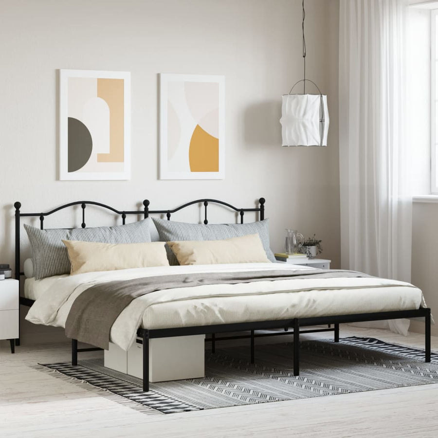 Bedframe Metaal 200 x 200 cm Zwart met hoofdbord