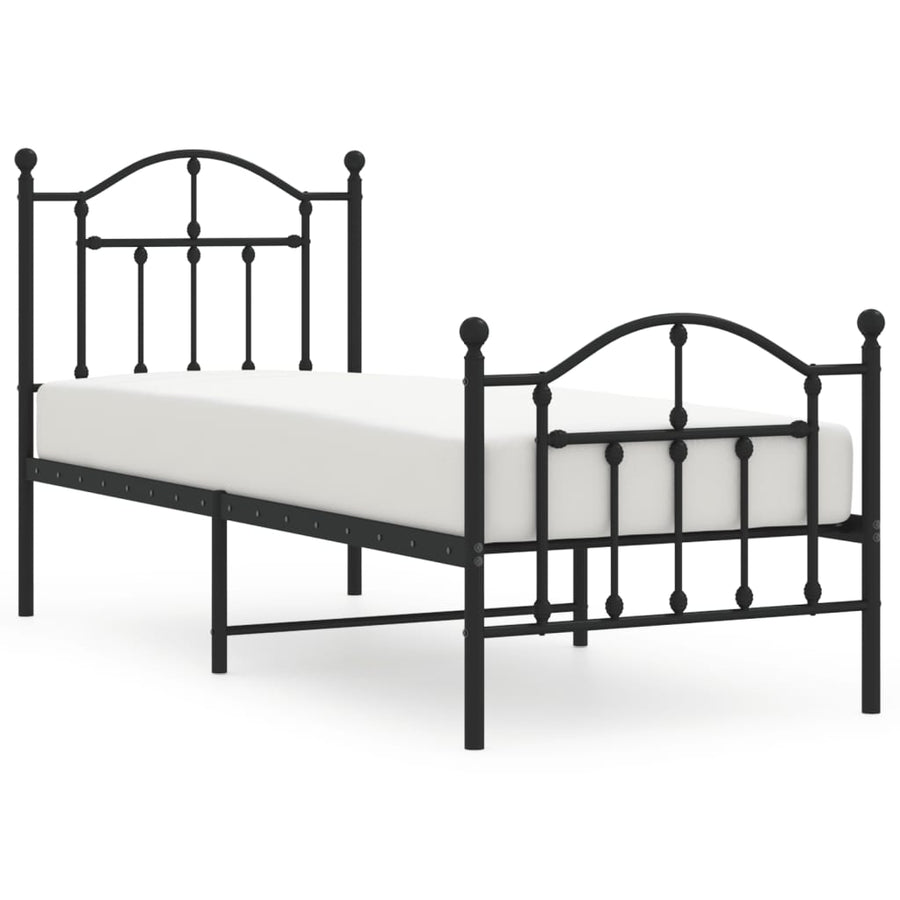 Bedframe Met Hoofd- En Voeteneinde Metaal 75 x 190 cm Zwart met hoofdbord & voetbord