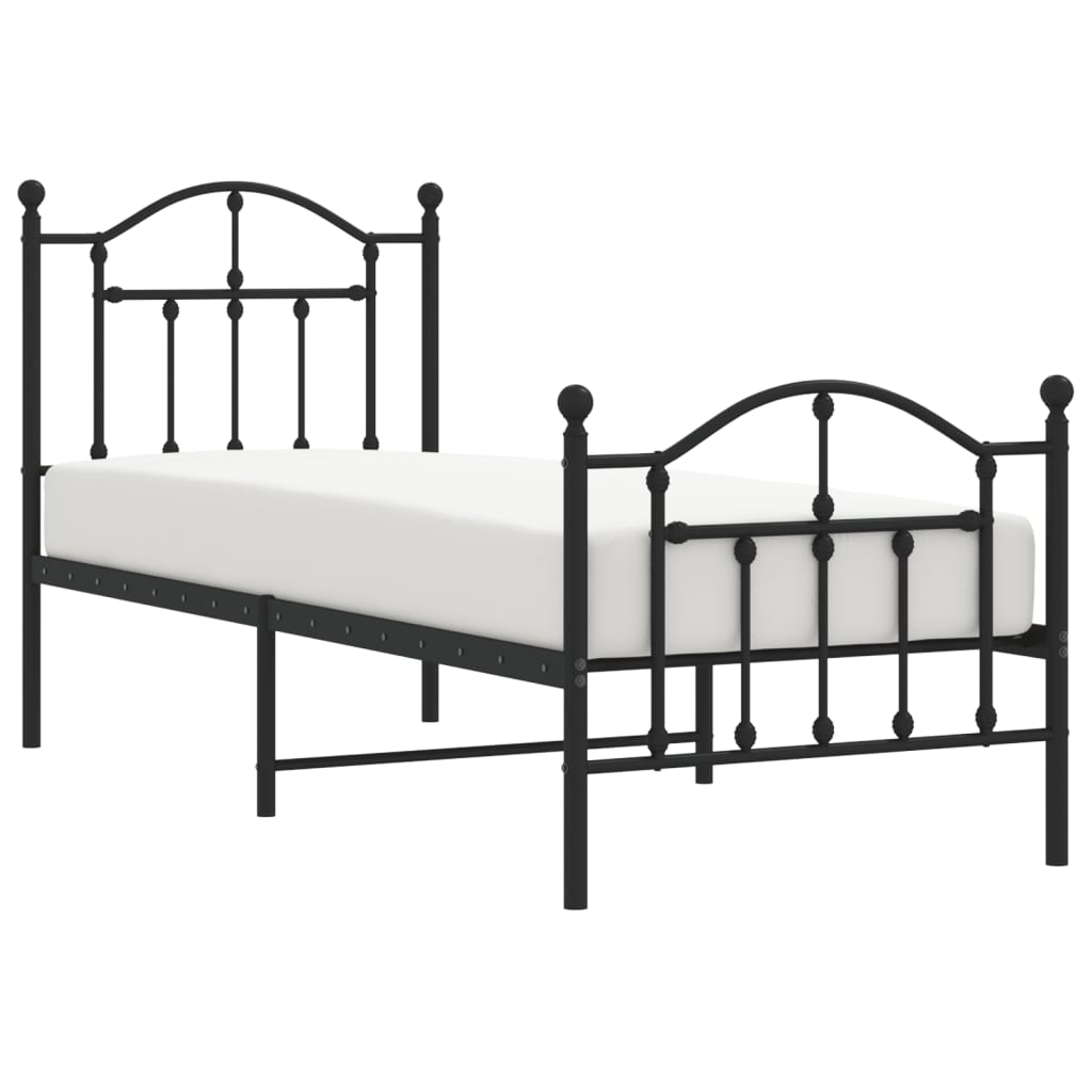 Bedframe Met Hoofd- En Voeteneinde Metaal 75 x 190 cm Zwart met hoofdbord & voetbord