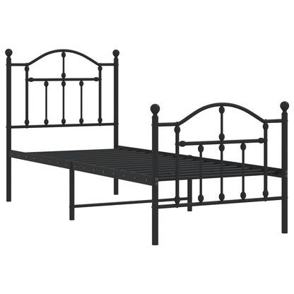 Bedframe Met Hoofd- En Voeteneinde Metaal 75 x 190 cm Zwart met hoofdbord & voetbord