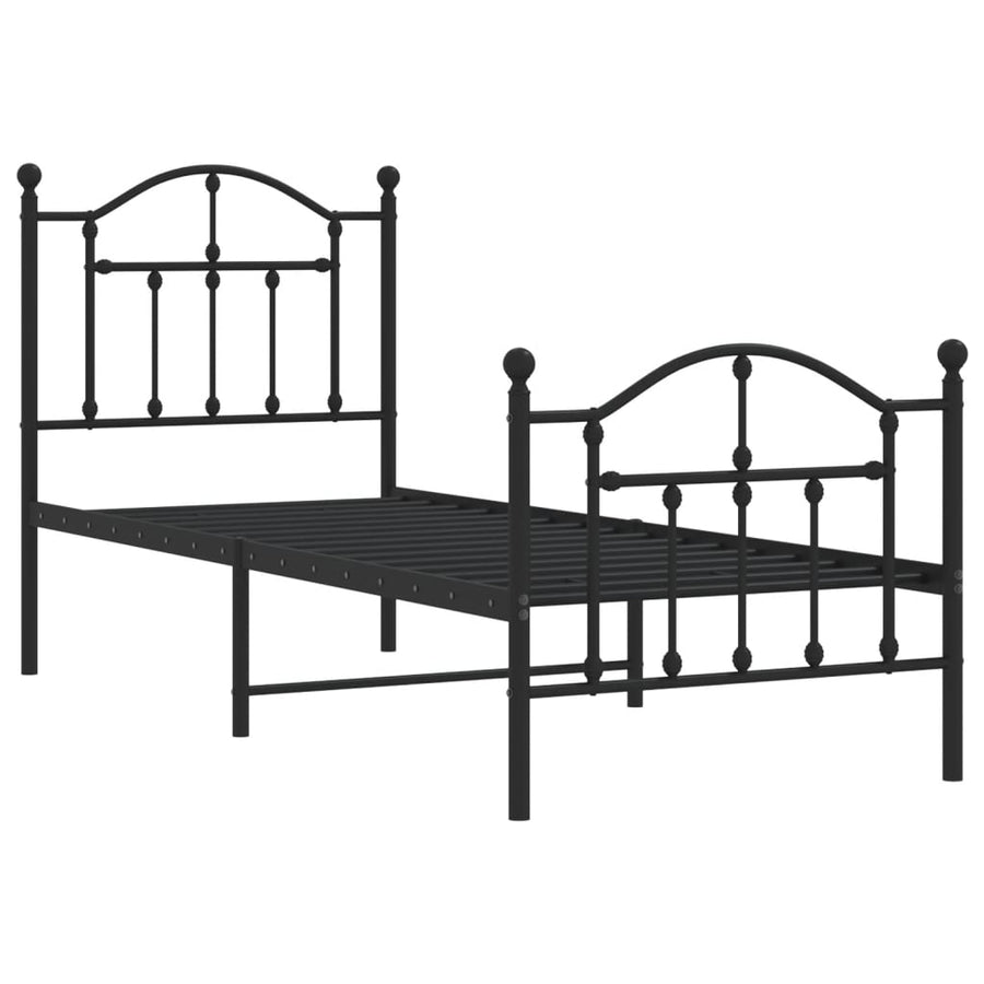 Bedframe Met Hoofd- En Voeteneinde Metaal 75 x 190 cm Zwart met hoofdbord & voetbord