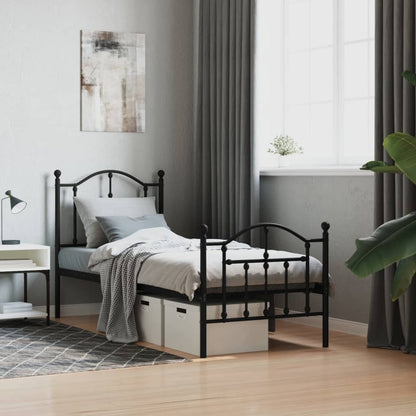 Bedframe Met Hoofd- En Voeteneinde Metaal 75 x 190 cm Zwart met hoofdbord & voetbord