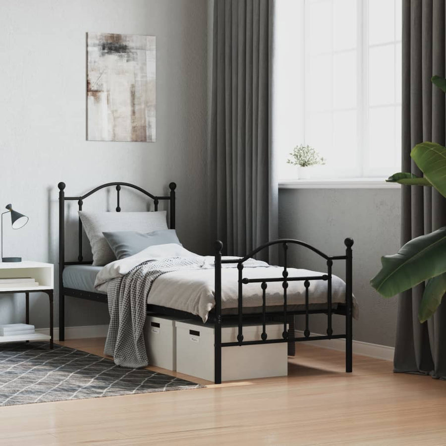 Bedframe Met Hoofd- En Voeteneinde Metaal 75 x 190 cm Zwart met hoofdbord & voetbord