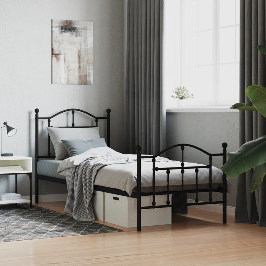 Bedframe Met Hoofd- En Voeteneinde Metaal 80 x 200 cm Zwart met hoofdbord & voetbord