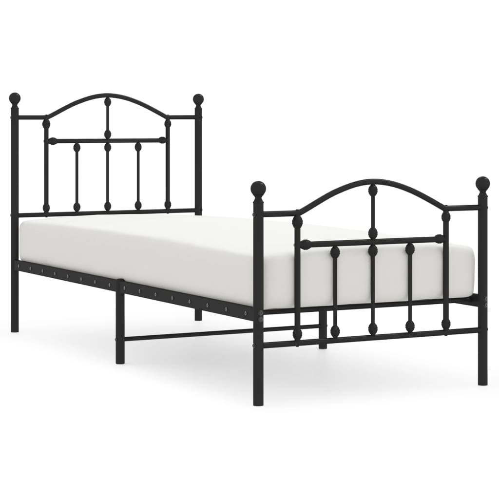 Bedframe Met Hoofd- En Voeteneinde Metaal 90 x 190 cm Zwart met hoofdbord & voetbord