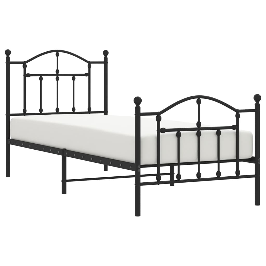 Bedframe Met Hoofd- En Voeteneinde Metaal 90 x 190 cm Zwart met hoofdbord & voetbord