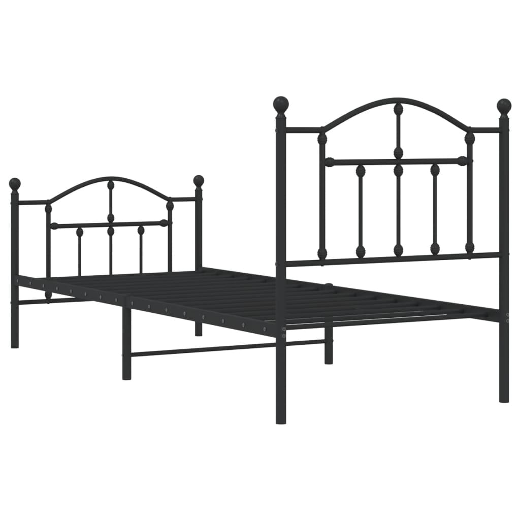 Bedframe Met Hoofd- En Voeteneinde Metaal 90 x 190 cm Zwart met hoofdbord & voetbord