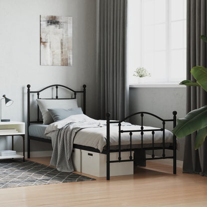Bedframe Met Hoofd- En Voeteneinde Metaal 90 x 190 cm Zwart met hoofdbord & voetbord