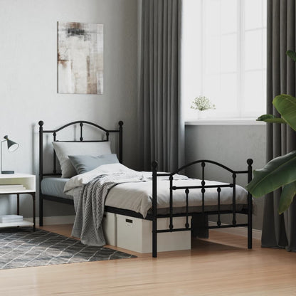 Bedframe Met Hoofd- En Voeteneinde Metaal 90 x 200 cm Zwart met hoofdbord & voetbord