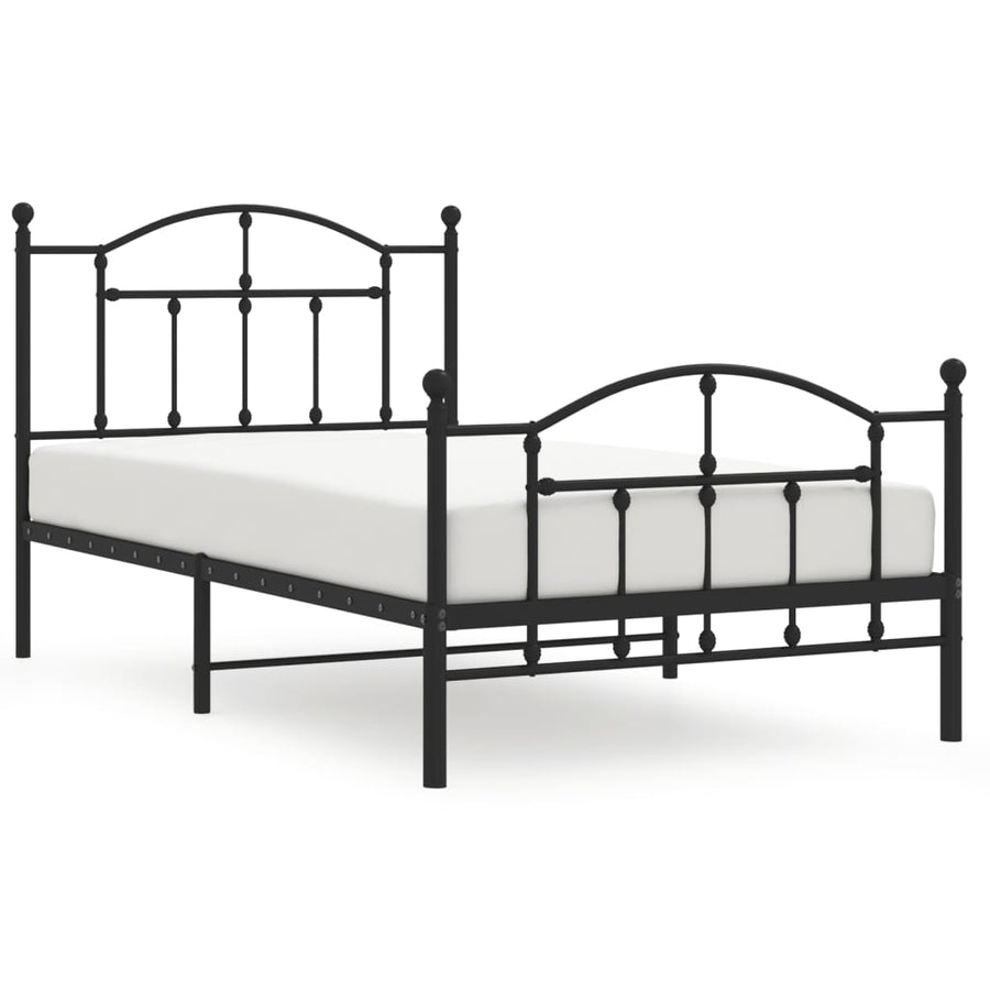 Bedframe Met Hoofd- En Voeteneinde Metaal 100 x 190 cm Zwart met hoofdbord & voetbord