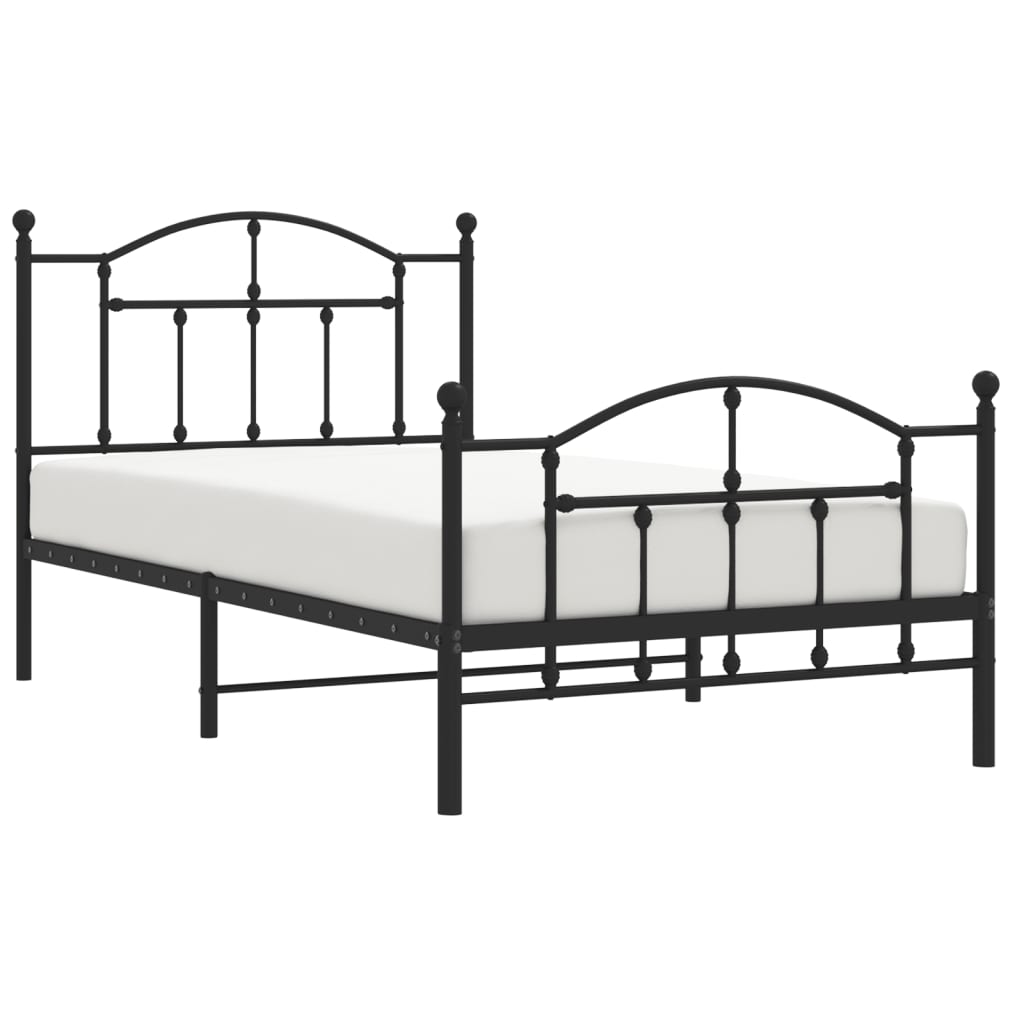 Bedframe Met Hoofd- En Voeteneinde Metaal 100 x 190 cm Zwart met hoofdbord & voetbord
