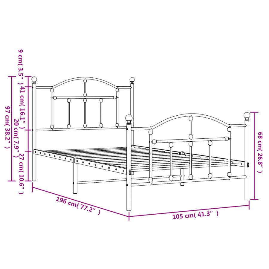 Bedframe Met Hoofd- En Voeteneinde Metaal 100 x 190 cm Zwart met hoofdbord & voetbord