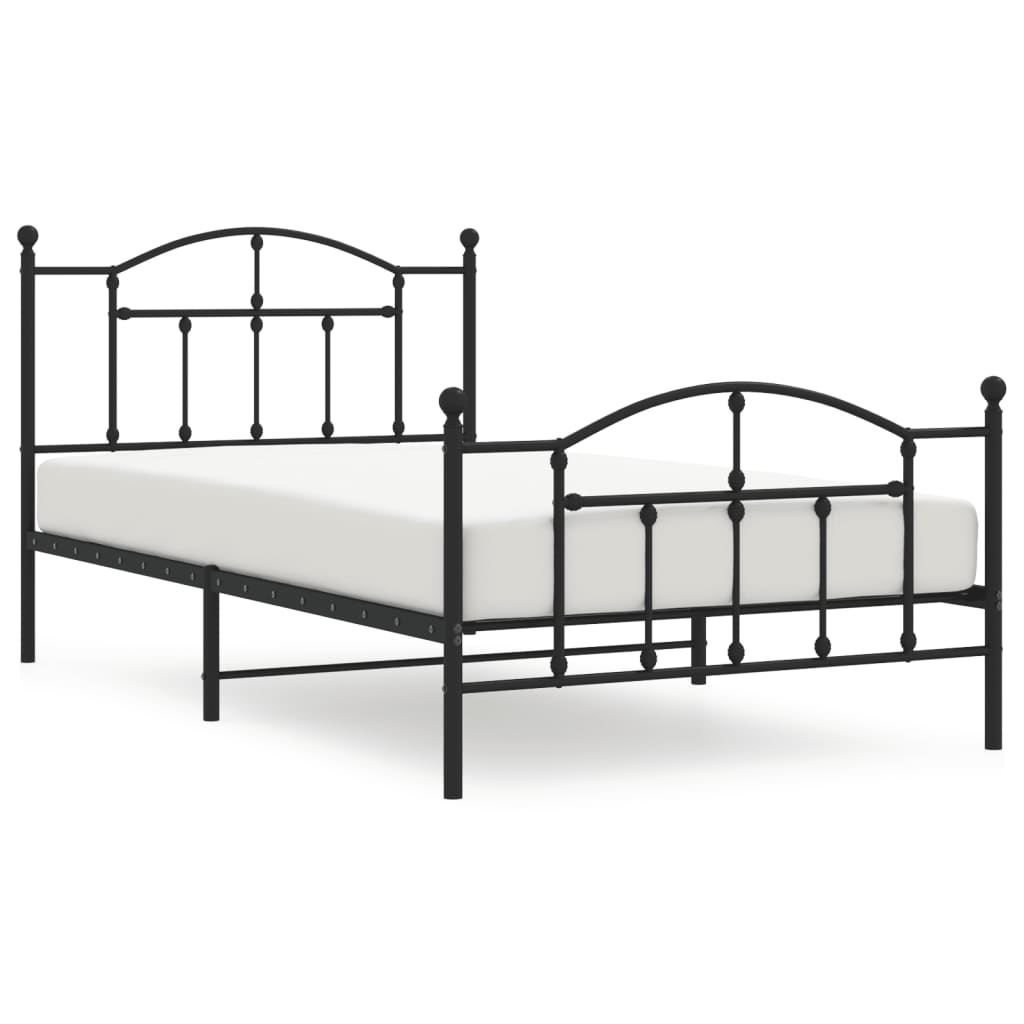 Bedframe Met Hoofd- En Voeteneinde Metaal 107 x 203 cm Zwart met hoofdbord & voetbord