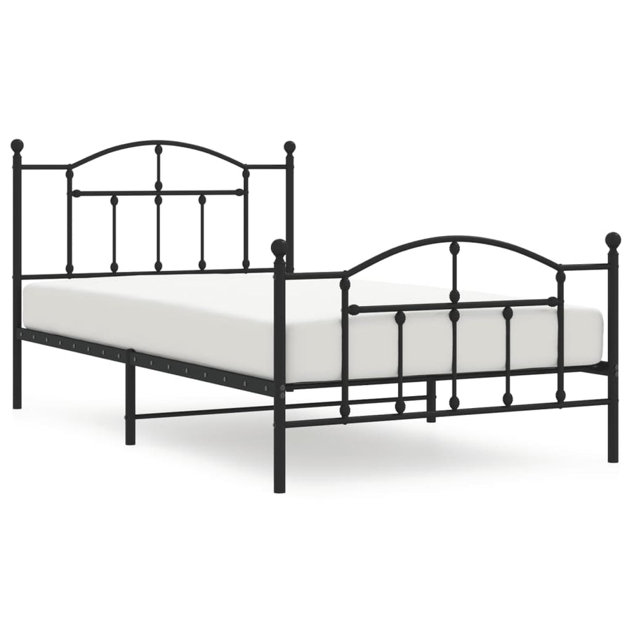 Bedframe Met Hoofd- En Voeteneinde Metaal 107 x 203 cm Zwart met hoofdbord & voetbord