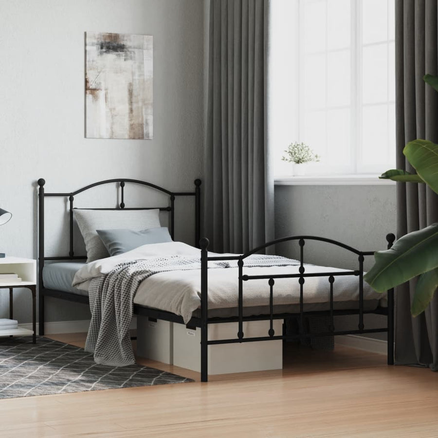 Bedframe Met Hoofd- En Voeteneinde Metaal 107 x 203 cm Zwart met hoofdbord & voetbord
