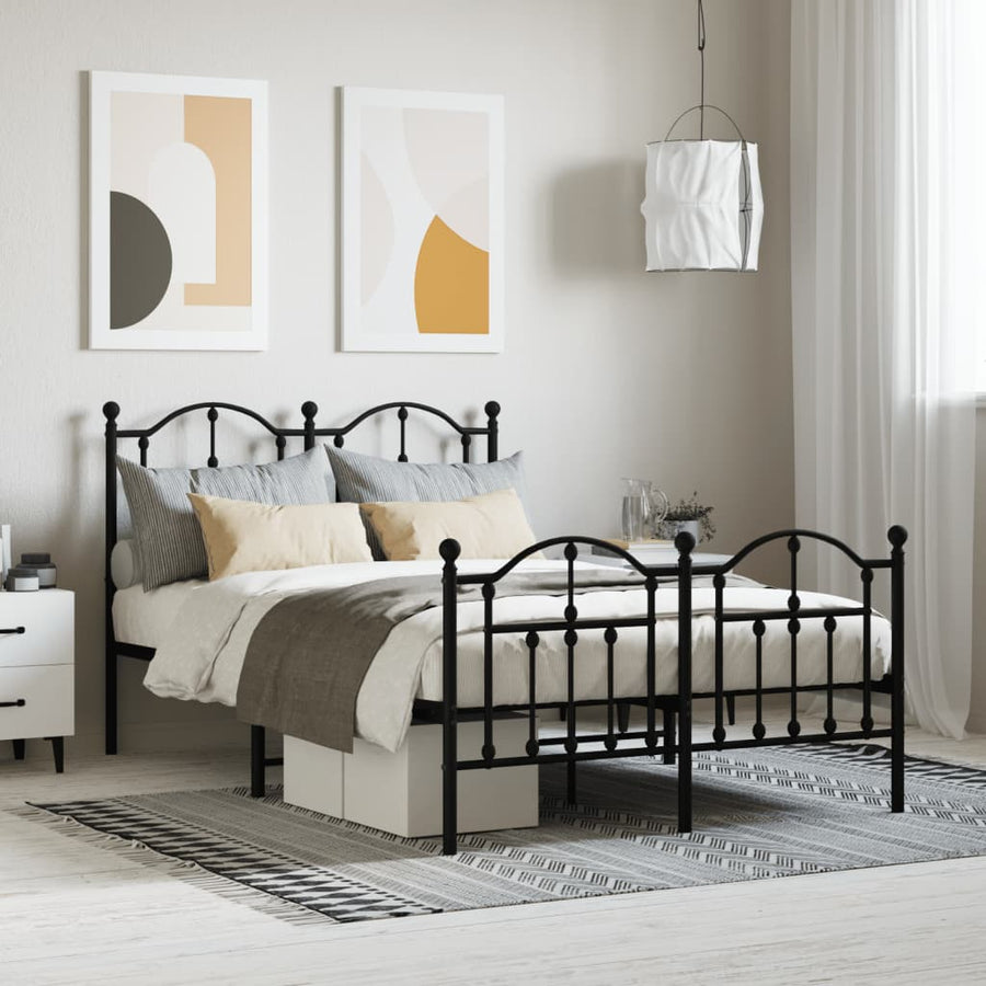 Bedframe Met Hoofd- En Voeteneinde Metaal 120 x 190 cm Zwart met hoofdbord & voetbord