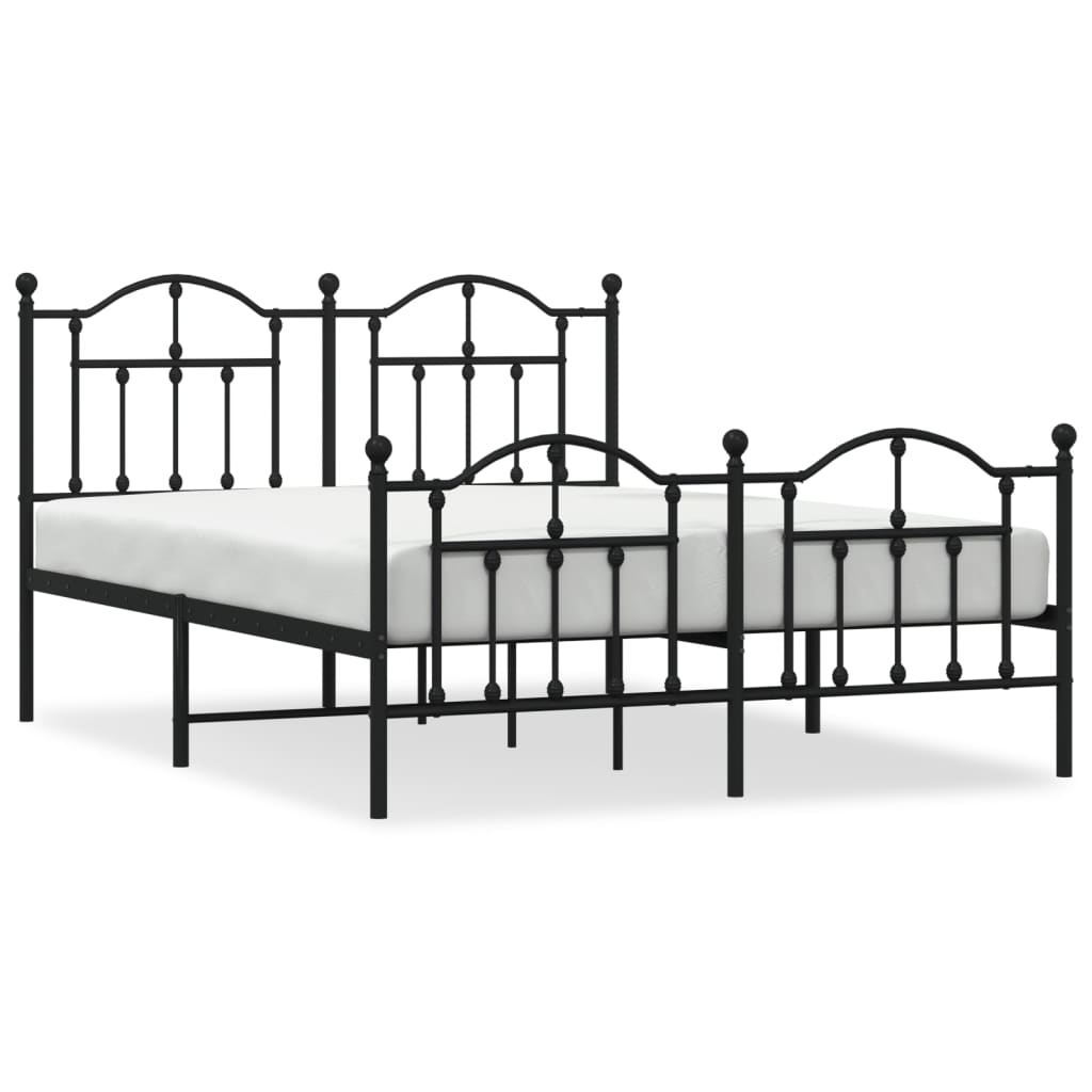 Bedframe Met Hoofd- En Voeteneinde Metaal 135 x 190 cm Zwart met hoofdbord & voetbord