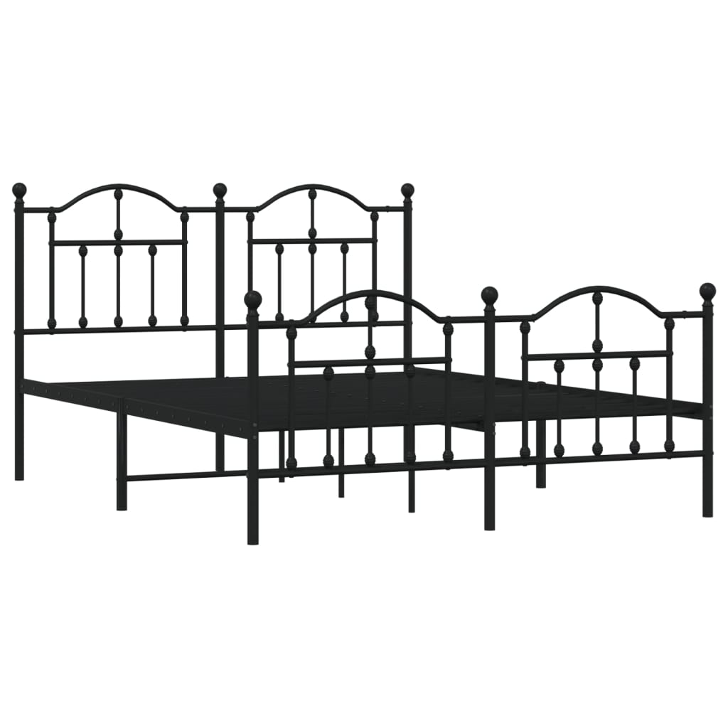 Bedframe Met Hoofd- En Voeteneinde Metaal 135 x 190 cm Zwart met hoofdbord & voetbord