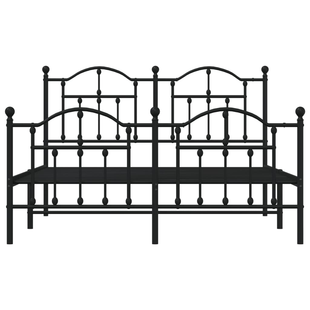 Bedframe Met Hoofd- En Voeteneinde Metaal 135 x 190 cm Zwart met hoofdbord & voetbord