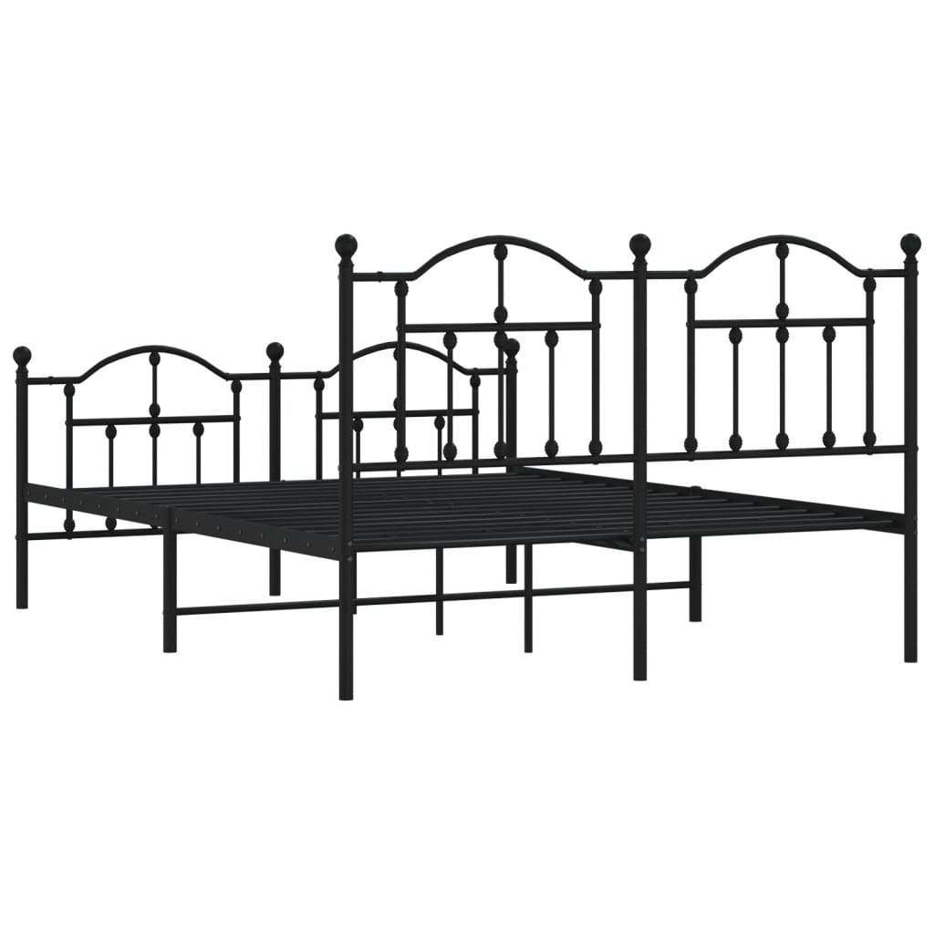 Bedframe Met Hoofd- En Voeteneinde Metaal 135 x 190 cm Zwart met hoofdbord & voetbord