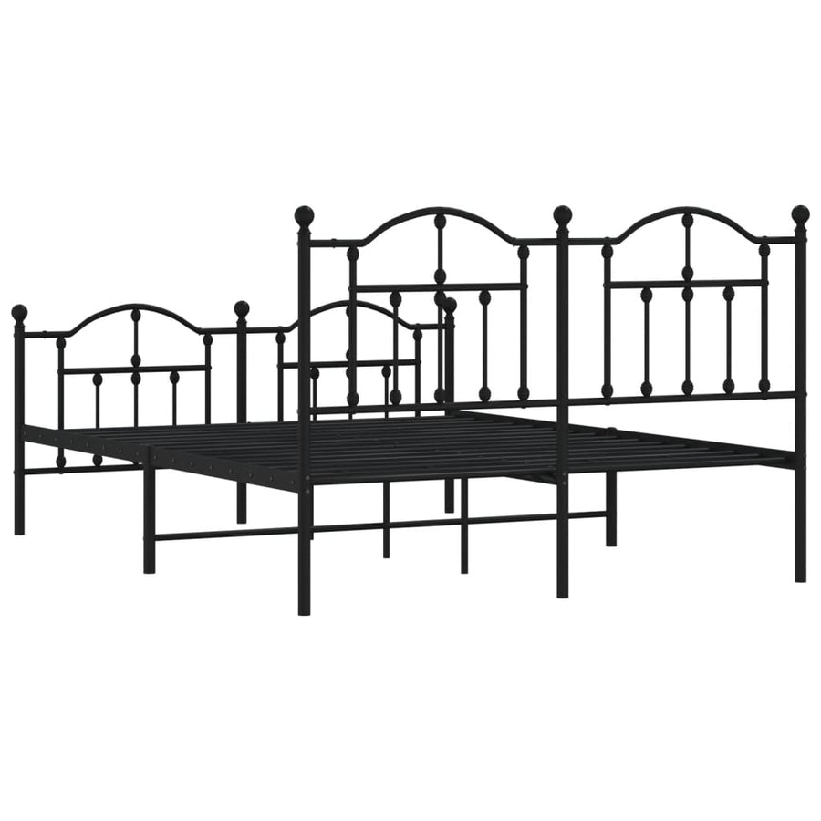 Bedframe Met Hoofd- En Voeteneinde Metaal 135 x 190 cm Zwart met hoofdbord & voetbord
