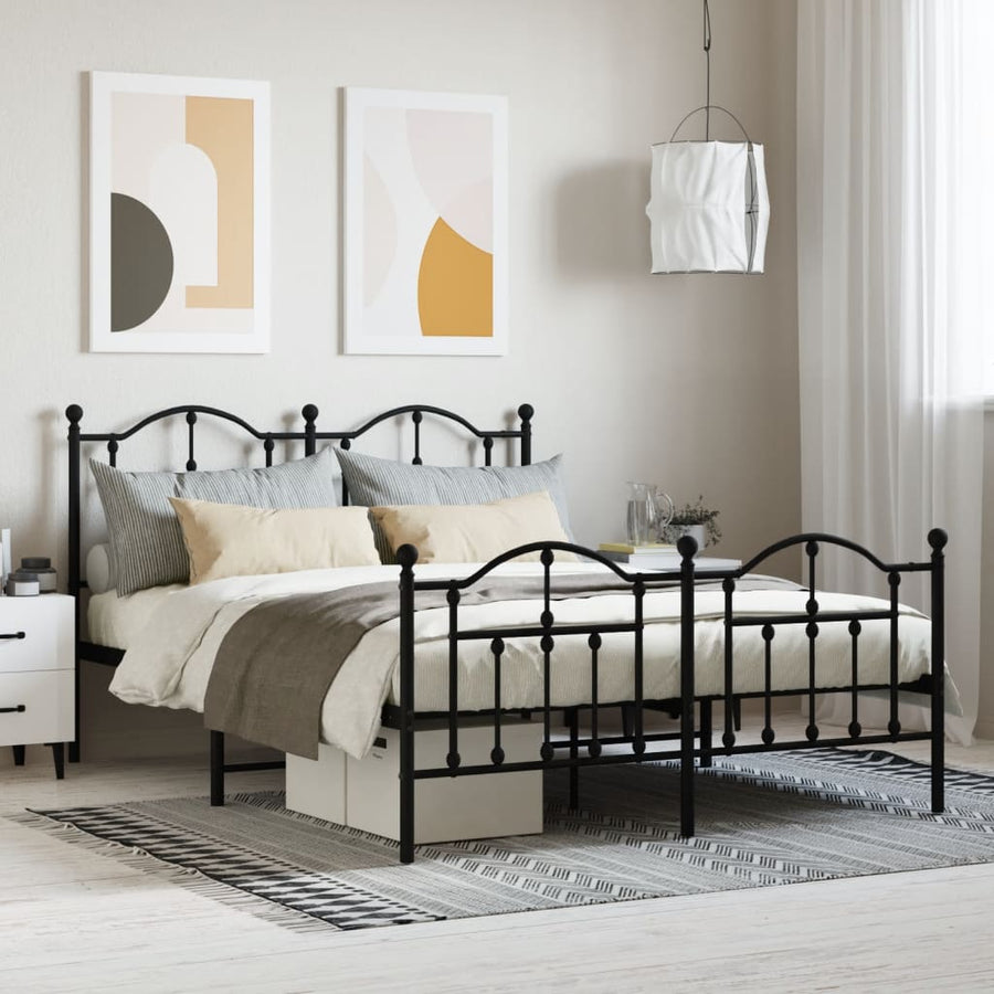 Bedframe Met Hoofd- En Voeteneinde Metaal 140 x 190 cm Zwart met hoofdbord & voetbord