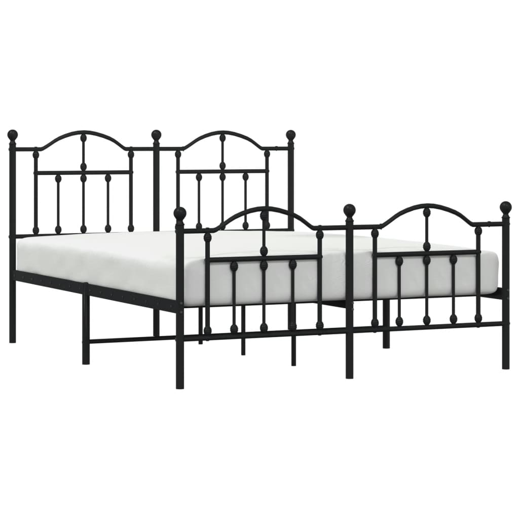 Bedframe Met Hoofd- En Voeteneinde Metaal 150 x 200 cm Zwart met hoofdbord & voetbord