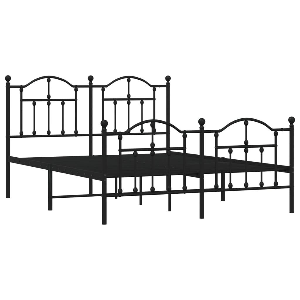 Bedframe Met Hoofd- En Voeteneinde Metaal 150 x 200 cm Zwart met hoofdbord & voetbord