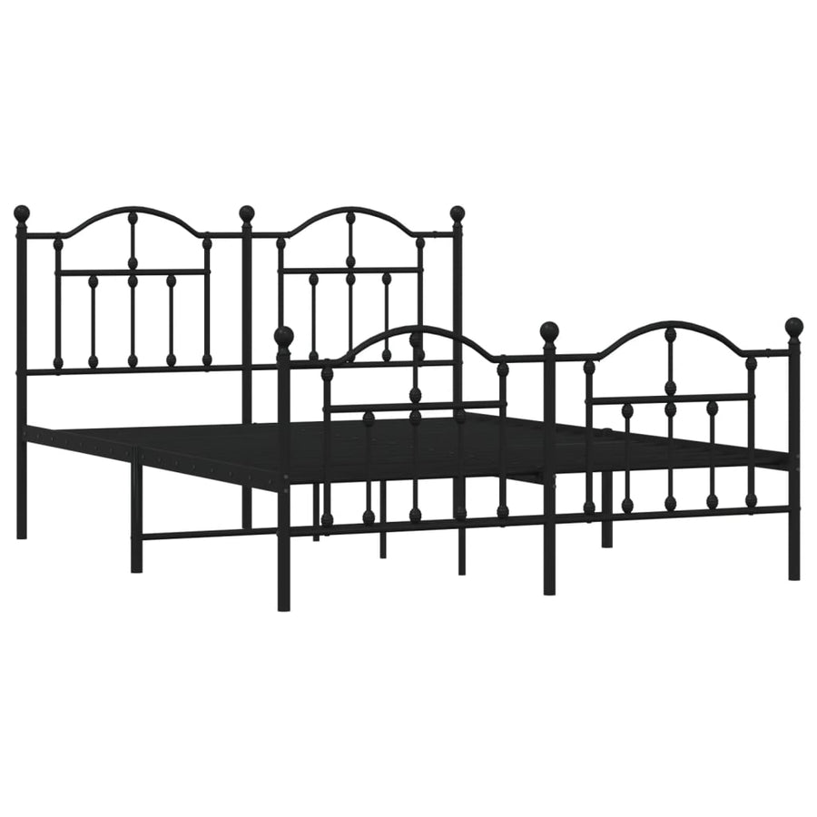 Bedframe Met Hoofd- En Voeteneinde Metaal 150 x 200 cm Zwart met hoofdbord & voetbord