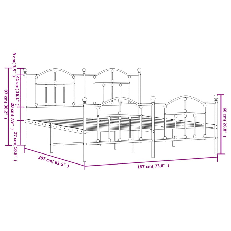 Bedframe Met Hoofd- En Voeteneinde Metaal 180 x 200 cm Zwart met hoofdbord & voetbord