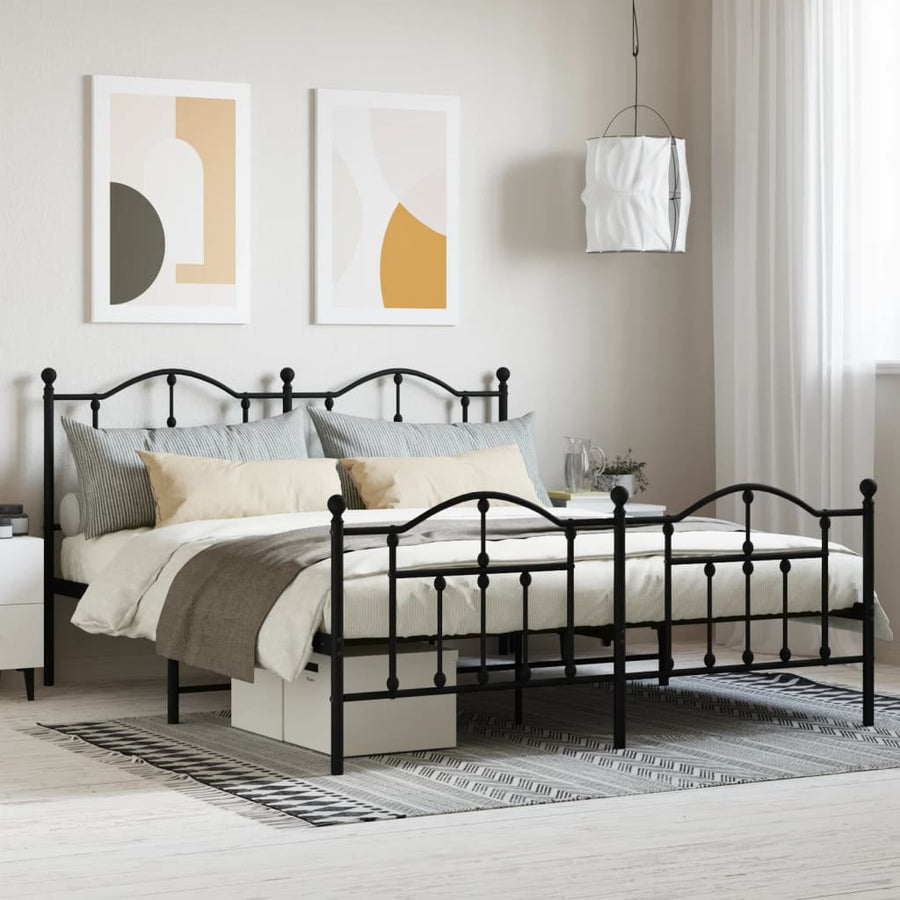 Bedframe Met Hoofd- En Voeteneinde Metaal 180 x 200 cm Zwart met hoofdbord & voetbord