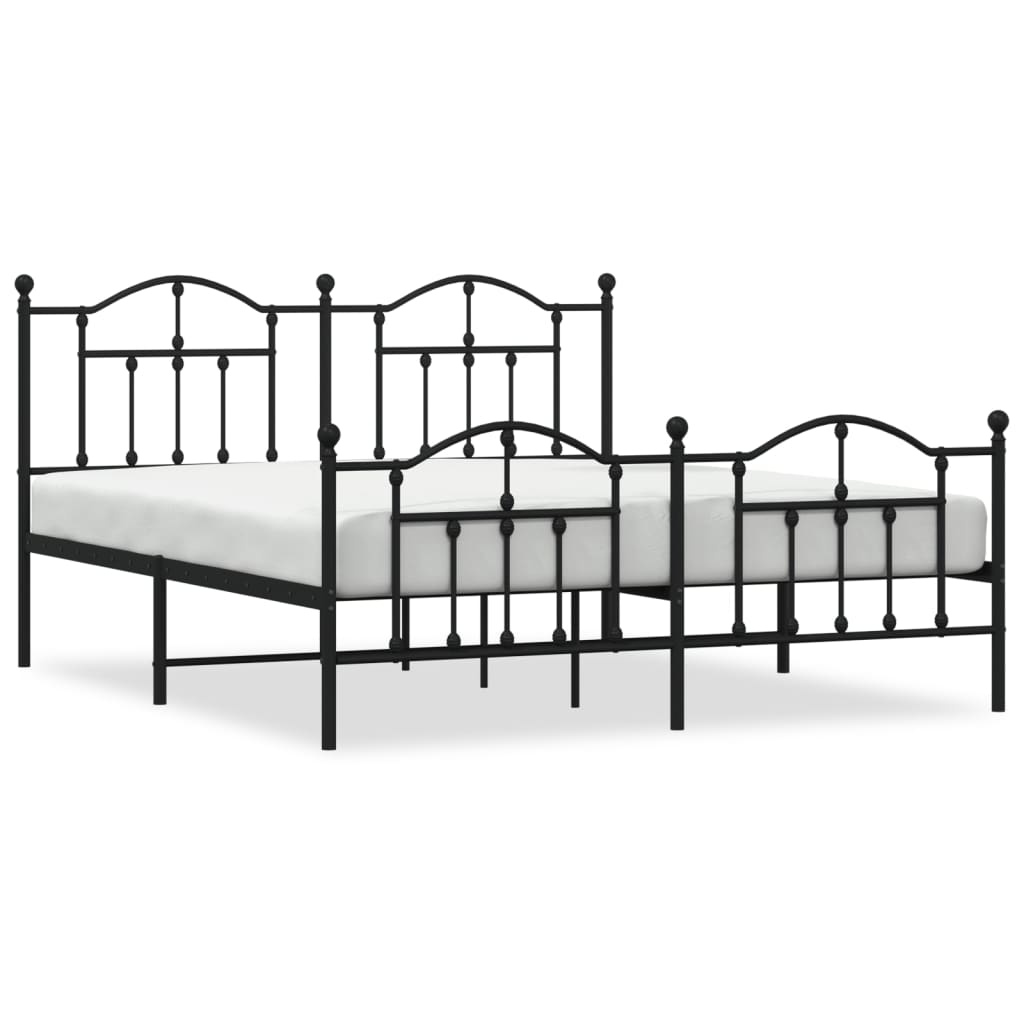 Bedframe Met Hoofd- En Voeteneinde Metaal 183 x 213 cm Zwart met hoofdbord & voetbord