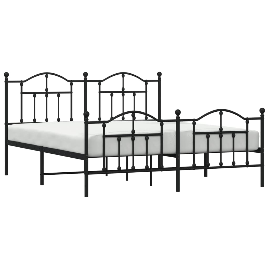 Bedframe Met Hoofd- En Voeteneinde Metaal 183 x 213 cm Zwart met hoofdbord & voetbord