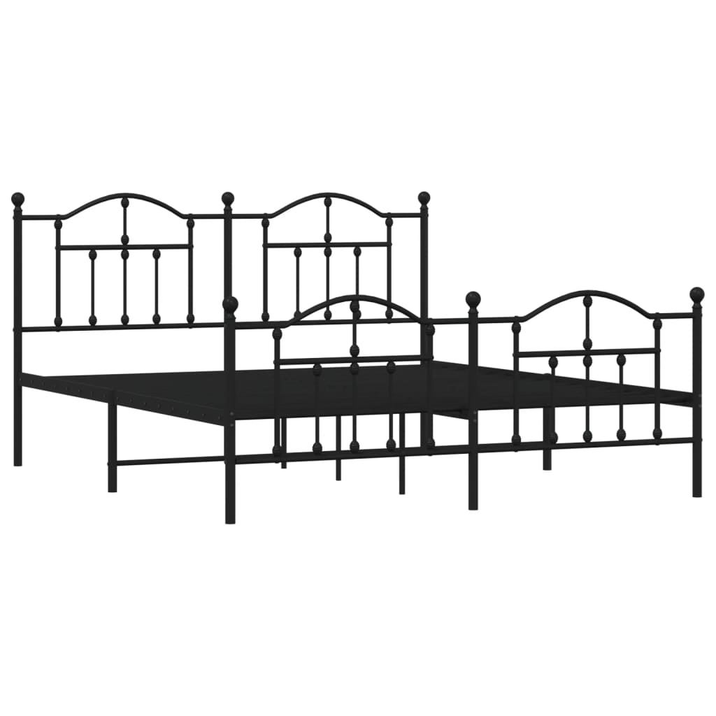 Bedframe Met Hoofd- En Voeteneinde Metaal 183 x 213 cm Zwart met hoofdbord & voetbord