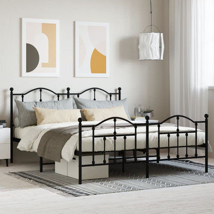 Bedframe Met Hoofd- En Voeteneinde Metaal 183 x 213 cm Zwart met hoofdbord & voetbord