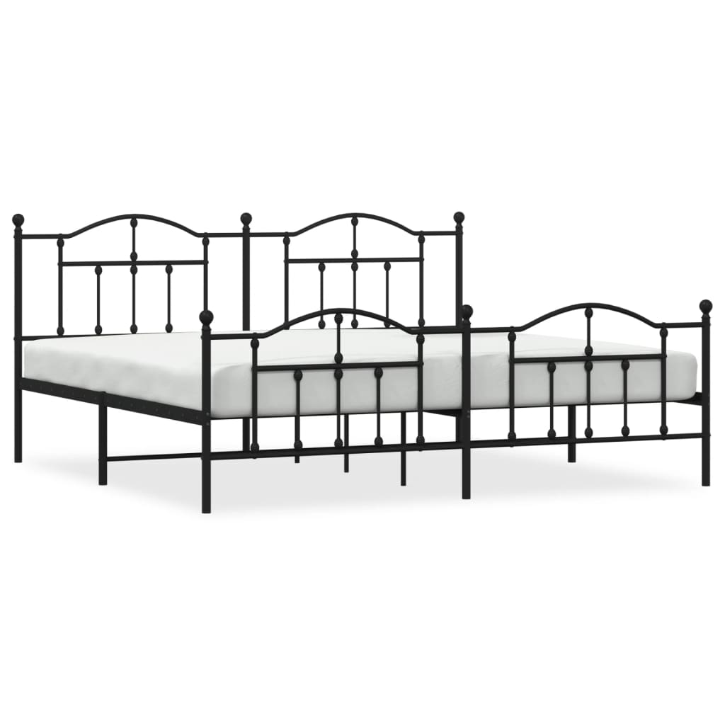 Bedframe Met Hoofd- En Voeteneinde Metaal 193 x 203 cm Zwart met hoofdbord & voetbord